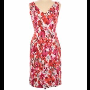 Evan-Picone V-neck Pink Floral Sheath Sleeveless Dress
